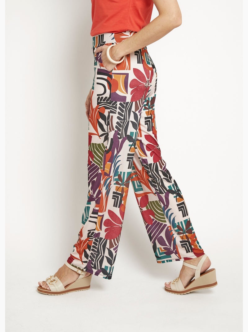 Pantalon fluide stretch, fleuri graphique - Afibel Beige - Kiabi