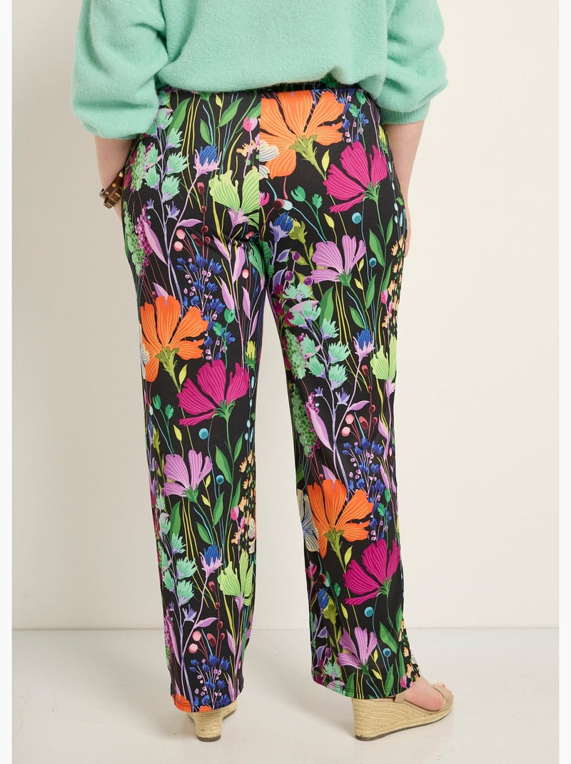 Pantalon fluide stretch, fleuri poétique - Afibel Noir - Kiabi