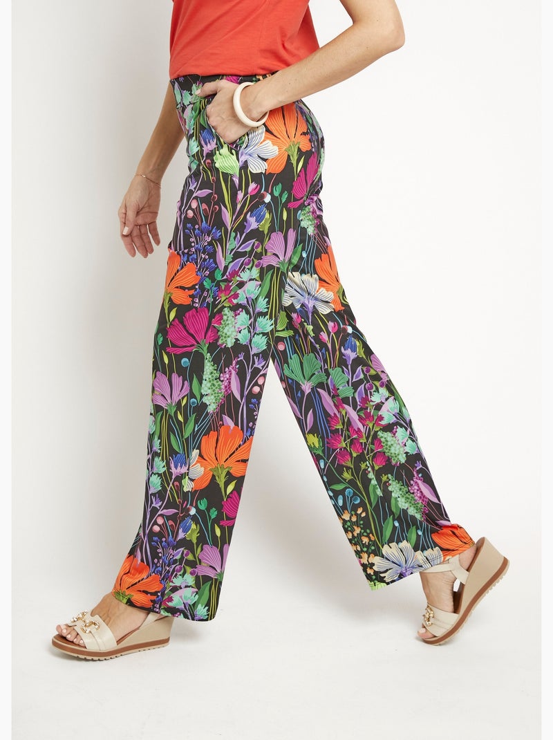 Pantalon fluide stretch, fleuri poétique - Afibel Noir - Kiabi