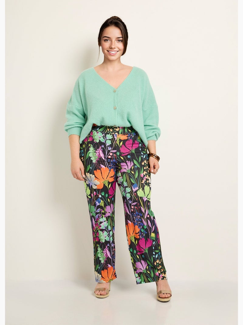 Pantalon fluide stretch, fleuri poétique - Afibel Noir - Kiabi