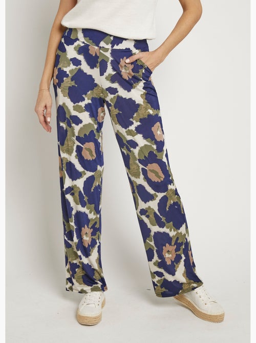Pantalon fluide stretch, fleuri stylisé - Afibel - Kiabi