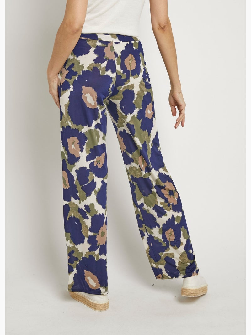 Pantalon fluide stretch, fleuri stylisé - Afibel Bleu marine - Kiabi
