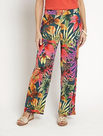 Pantalon fluide stretch, fleuri tropical