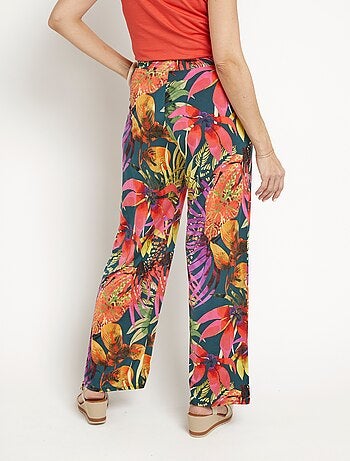 Pantalon fluide stretch, fleuri tropical