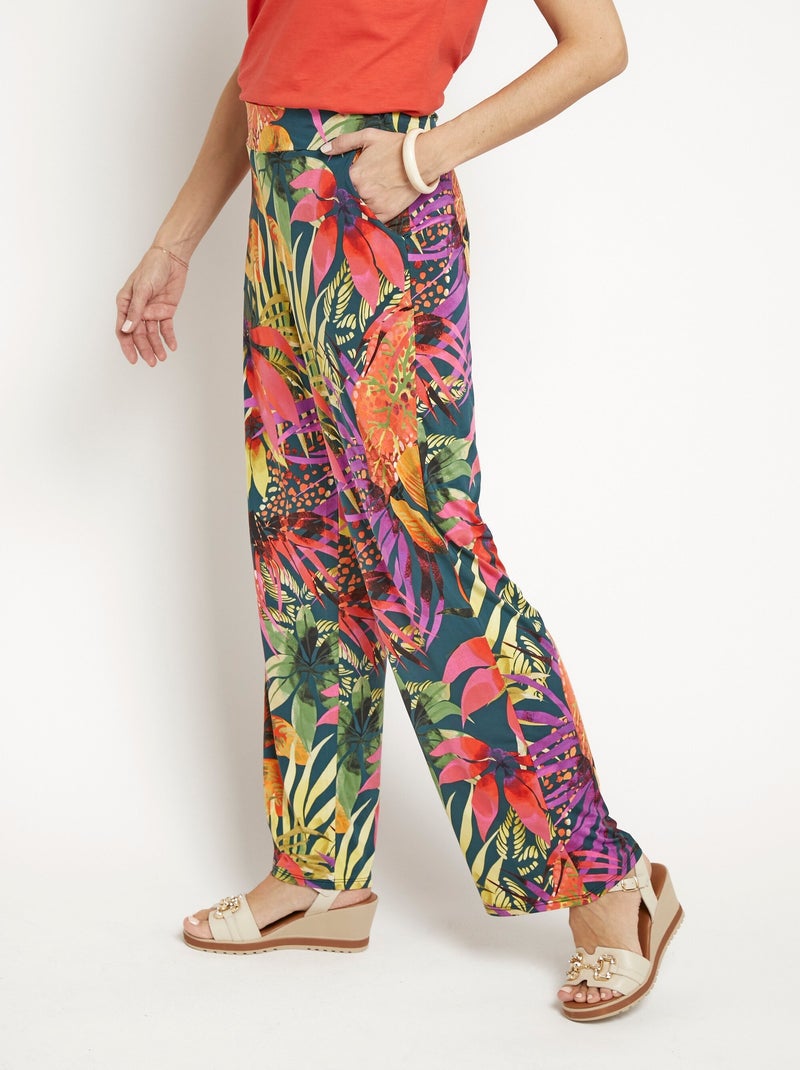 Pantalon fluide stretch, fleuri tropical Multicolore - Kiabi