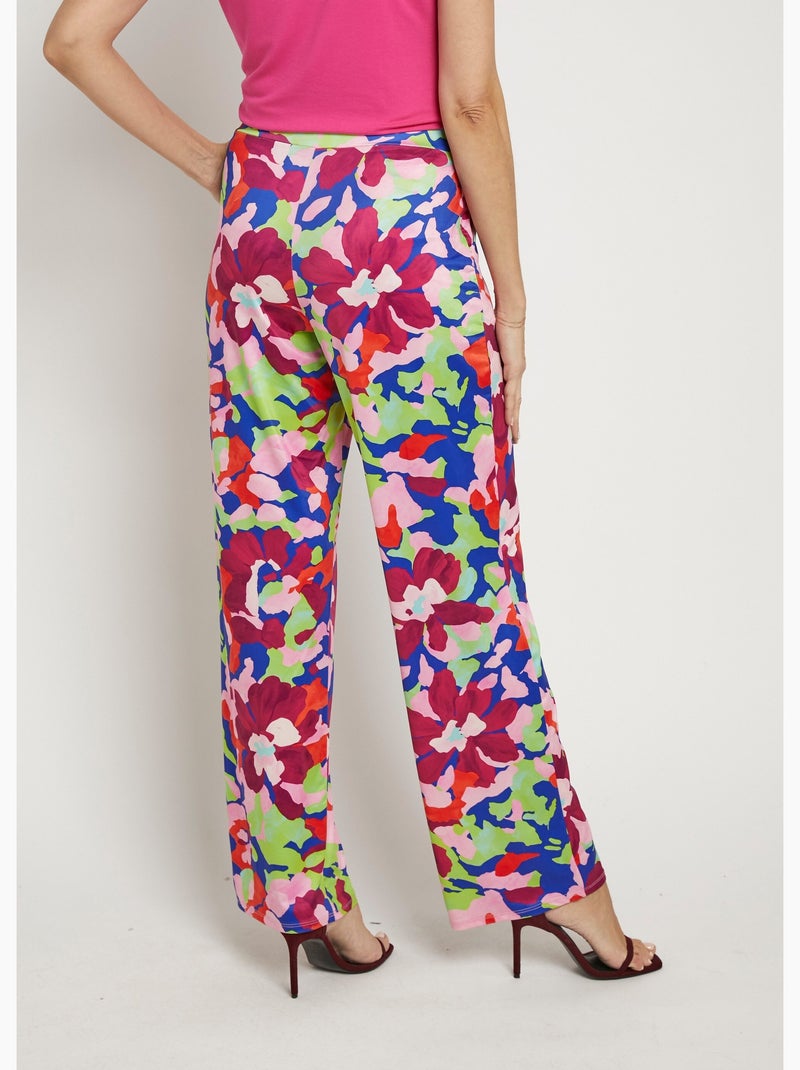 Pantalon fluide stretch, motif fleuri pop - Afibel Rose - Kiabi