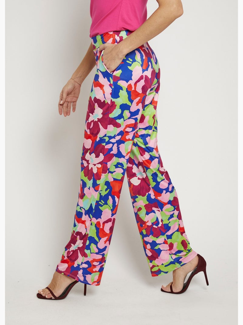 Pantalon fluide stretch, motif fleuri pop - Afibel Rose - Kiabi