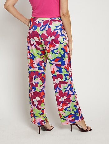 Pantalon fluide stretch, motif fleuri pop