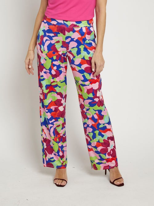 Pantalon fluide stretch, motif fleuri pop - Kiabi