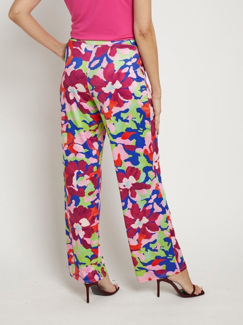 Pantalon fluide stretch, motif fleuri pop - Kiabi