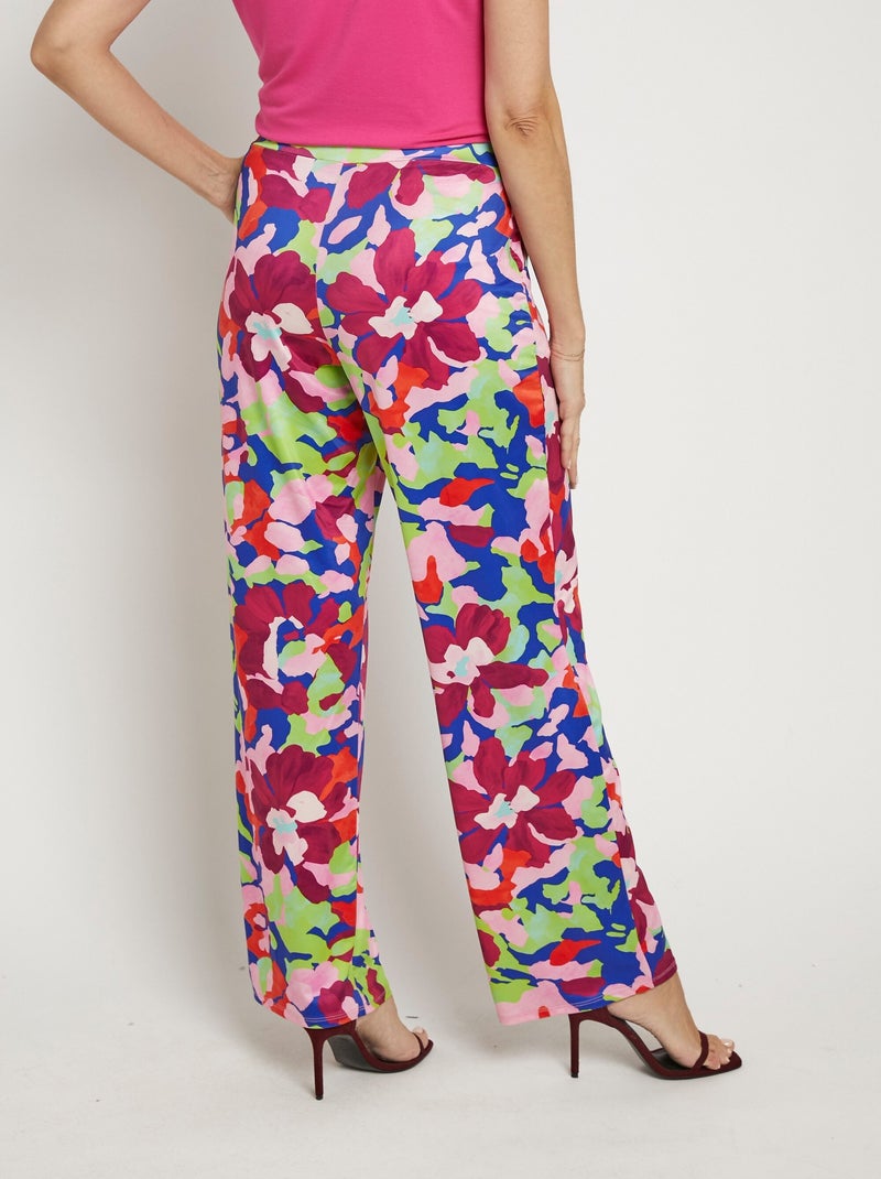 Pantalon fluide stretch, motif fleuri pop Multicolore - Kiabi