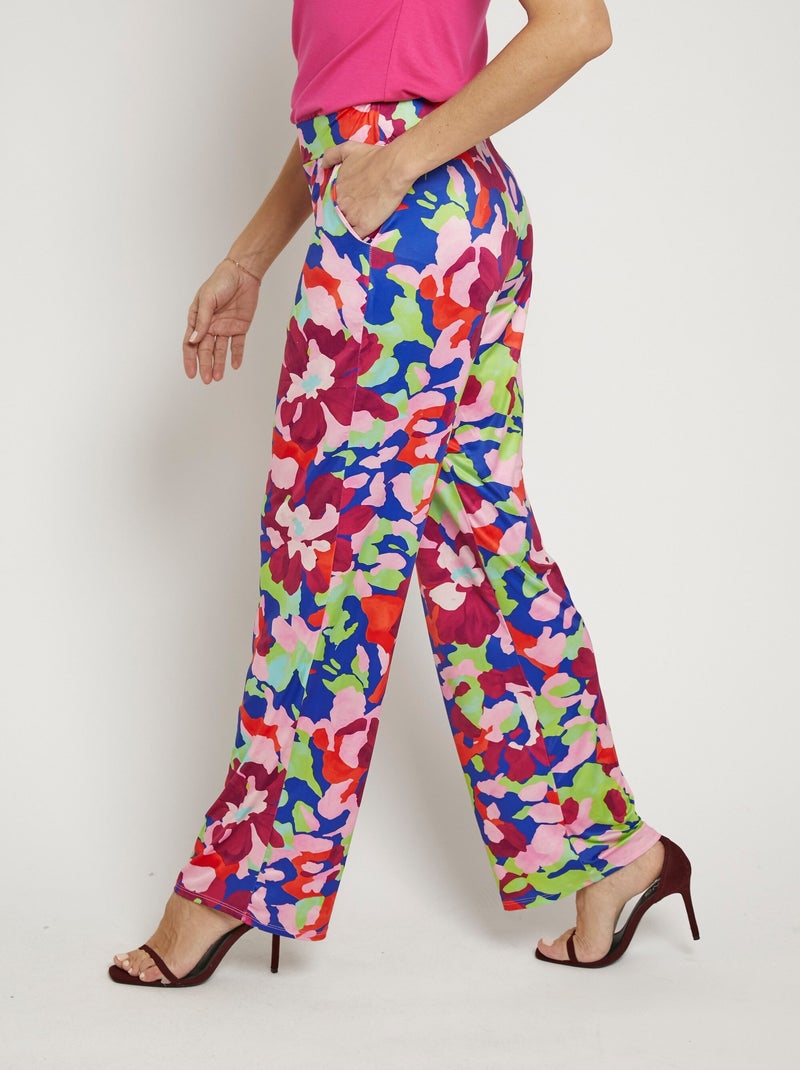 Pantalon fluide stretch, motif fleuri pop Multicolore - Kiabi