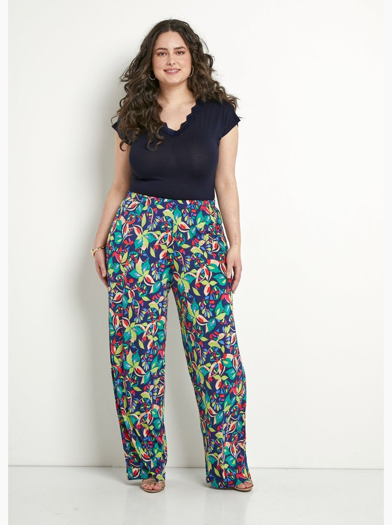 Pantalon fluide taille élastiquée maille - Afibel Bleu Vert - Kiabi