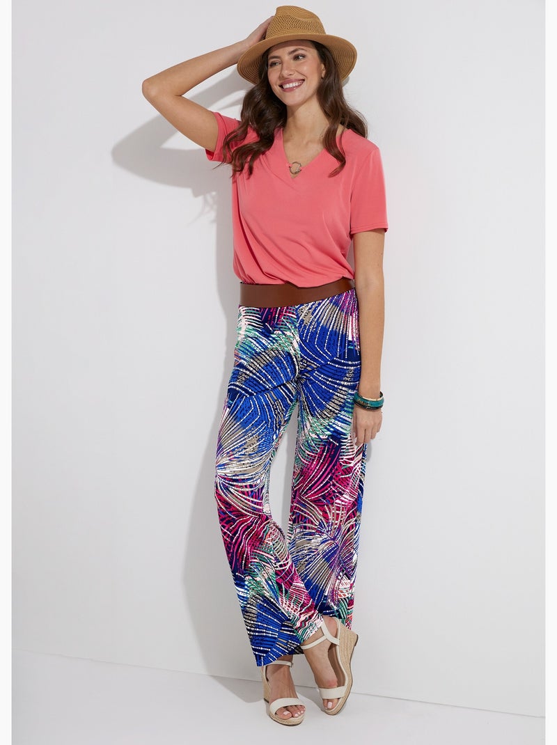 Pantalon fluide taille élastiquée maille - Afibel Multicolore - Kiabi