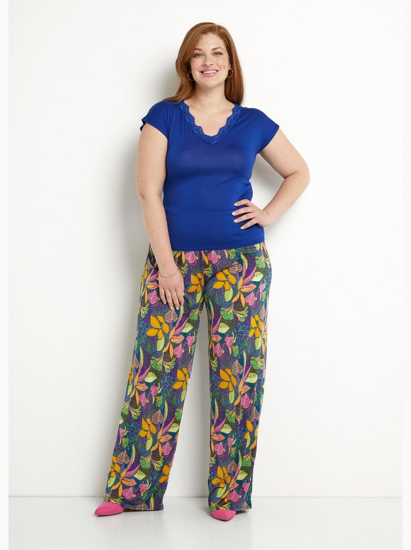 Pantalon fluide taille élastiquée maille - Afibel Rose - Kiabi