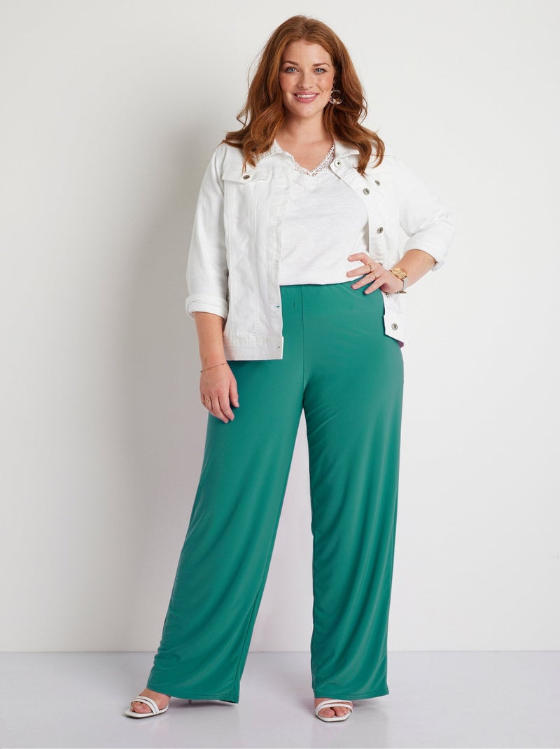 Pantalon fluide taille élastiquée maille - Afibel Vert - Kiabi