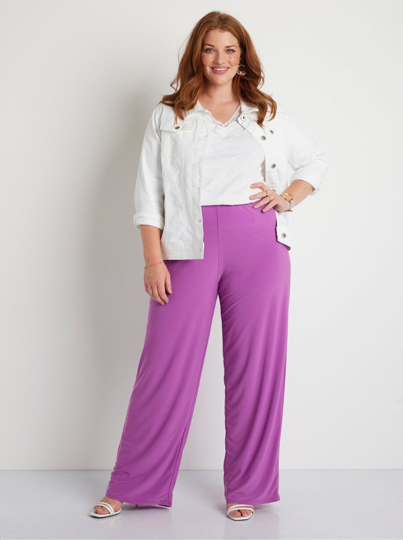 Pantalon fluide taille élastiquée maille - Afibel Violet - Kiabi