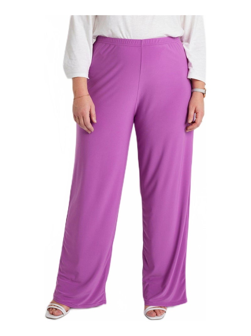 Pantalon fluide taille élastiquée maille Violet - Kiabi