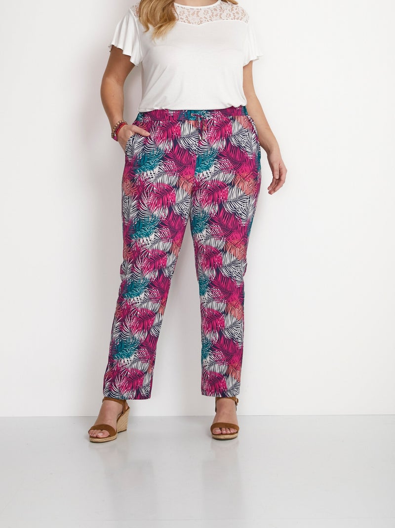 Pantalon fluide taille élastiquée Rose fushia - Kiabi