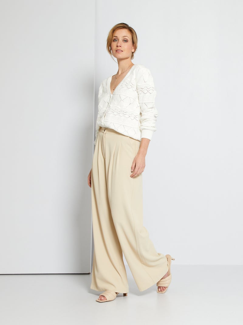 Pantalon fluide taille haute beige crème - Kiabi
