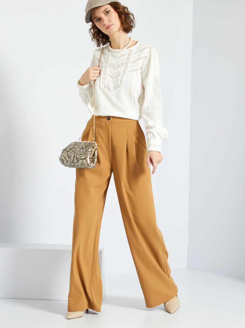 Pantalon fluide taille haute beige - Kiabi