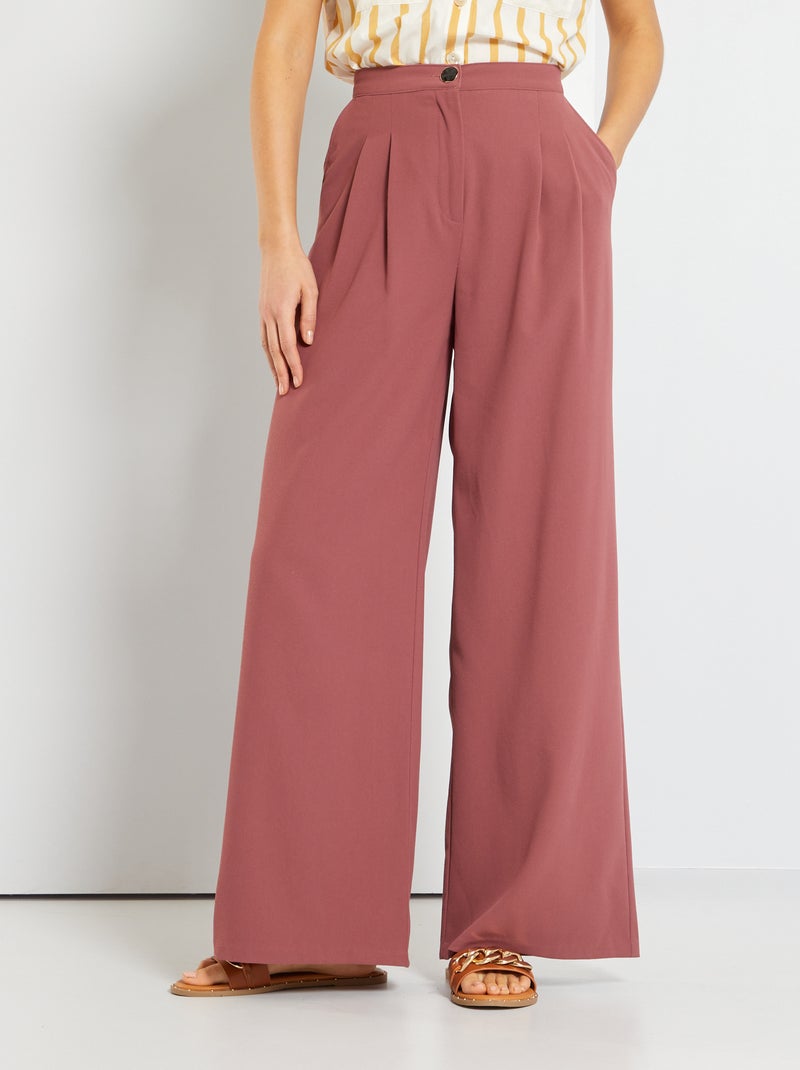 Pantalon fluide taille haute rose - Kiabi