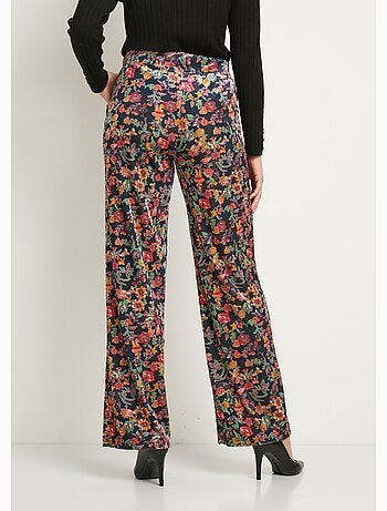 Pantalon fluide taille semi élastiquée velours ras fleuri - Afibel