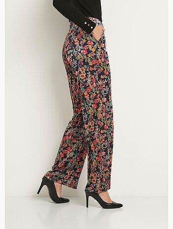 Pantalon fluide taille semi élastiquée velours ras fleuri - Afibel