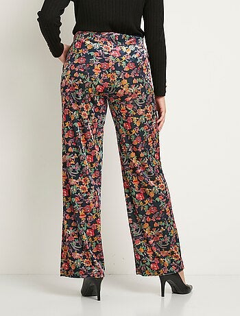 Pantalon fluide taille semi élastiquée velours ras fleuri