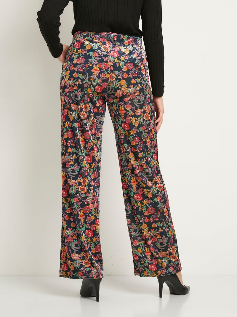 Pantalon fluide taille semi élastiquée velours ras fleuri Multicolore - Kiabi