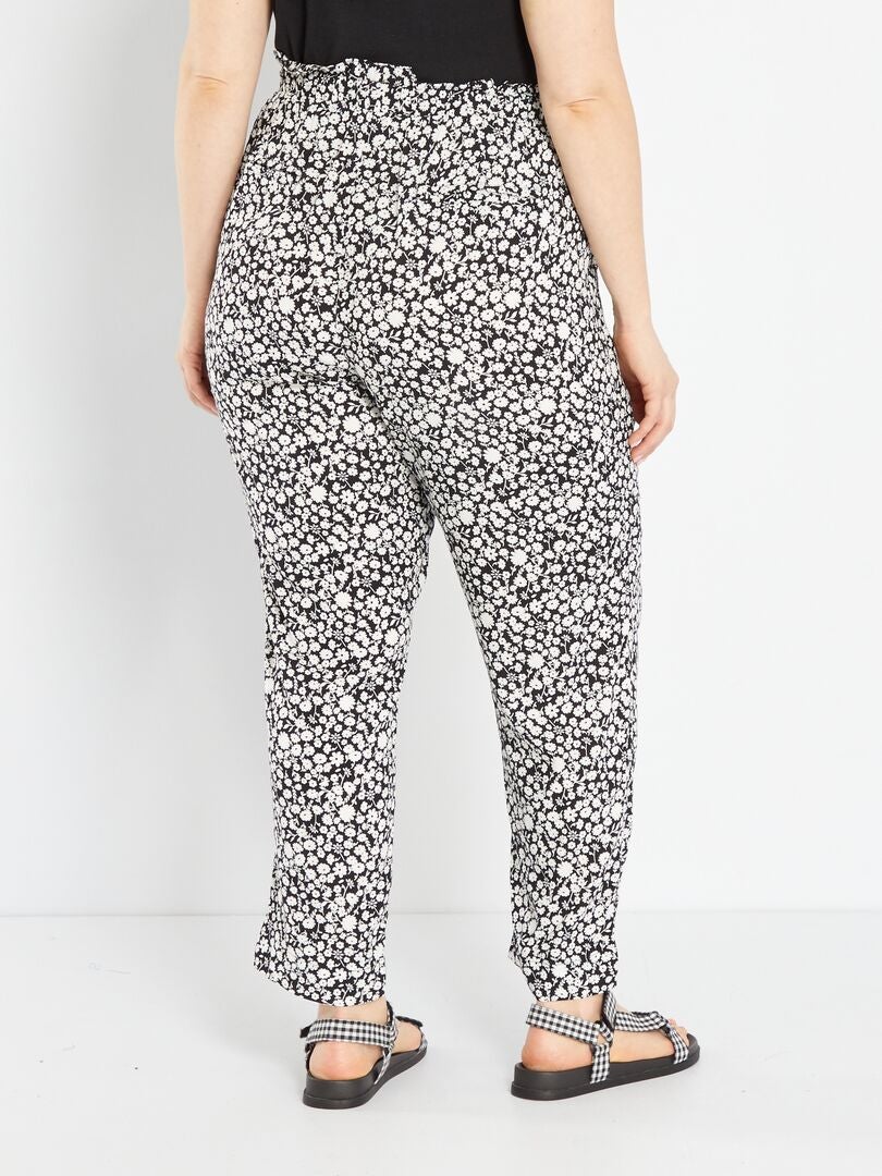 Pantalon fluide type jogging Noir/blanc - Kiabi