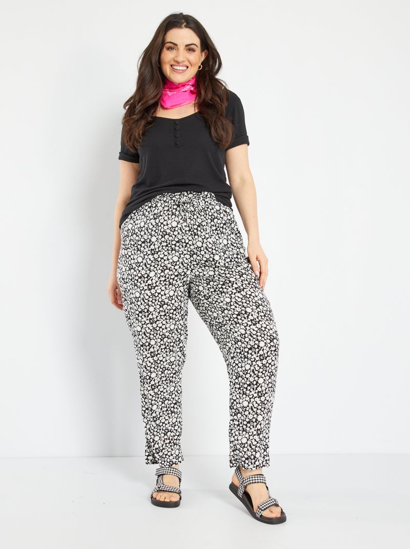 Pantalon fluide type jogging Noir/blanc - Kiabi