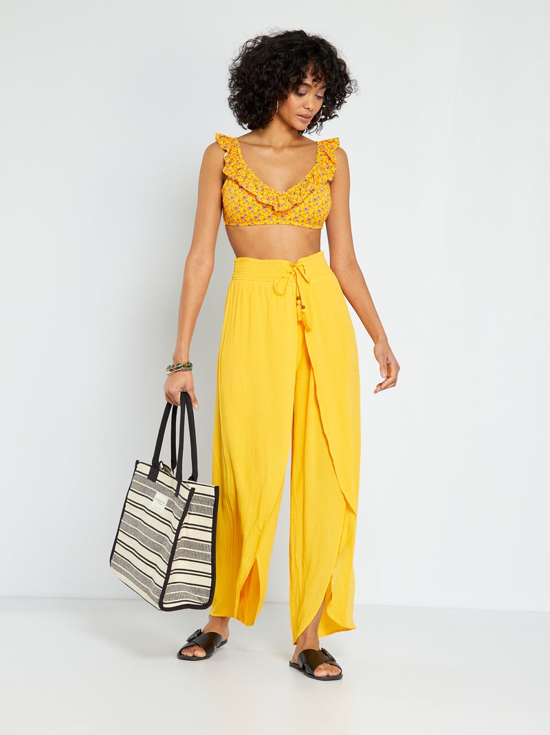 Pantalon fluide voile crêpé jaune - Kiabi