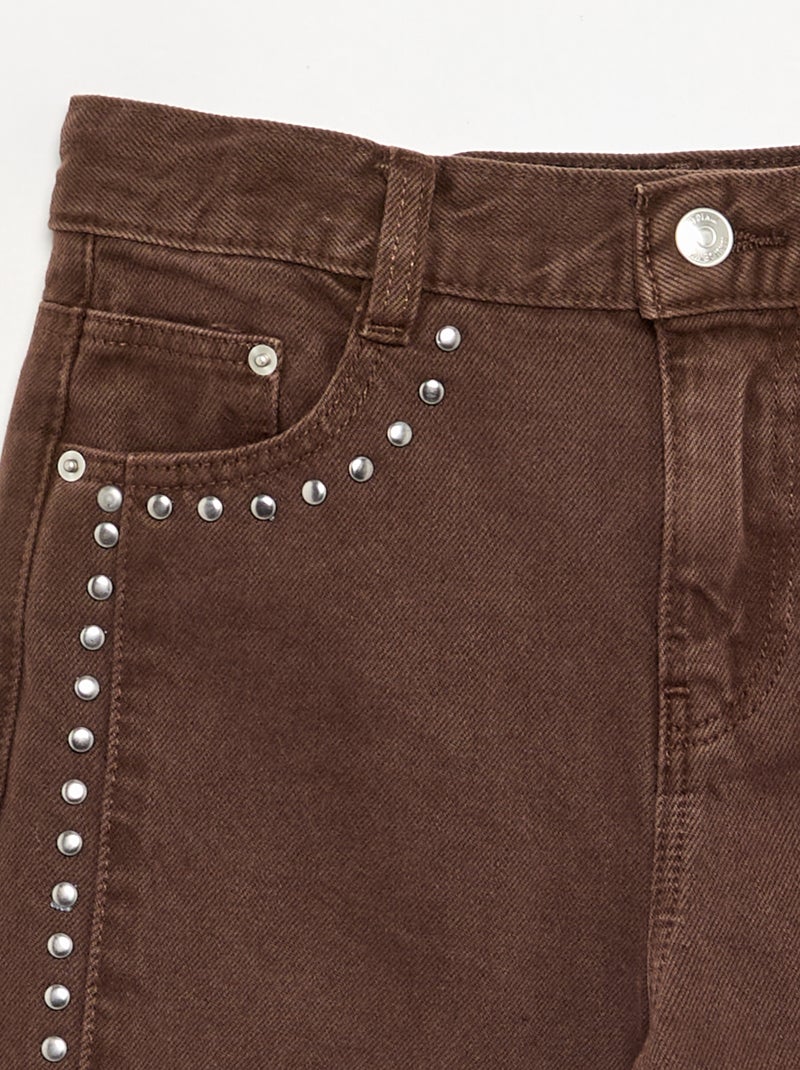 Pantalon forme barrel avec clous Marron - Kiabi