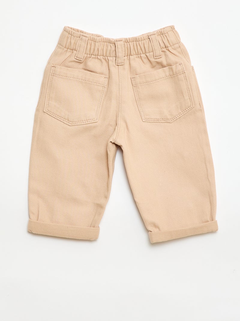 Pantalon forme paperbag avec broderie 'fleurs' Beige - Kiabi