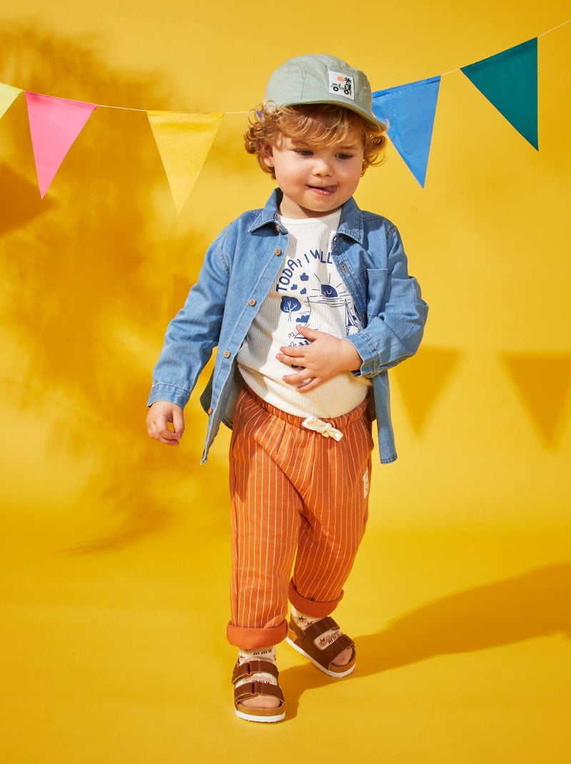 Pantalon french terry rayé 'Winnie' Marron - Kiabi