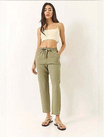 Pantalon fuselé en lin avec poches et ceinture nouée bianco lucci