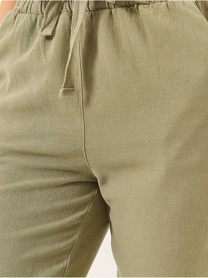 Pantalon fuselé en lin avec poches et ceinture nouée bianco lucci Kaki - Kiabi