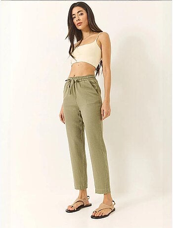 Pantalon fuselé en lin avec poches et ceinture nouée lucci