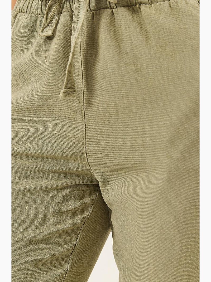 Pantalon fuselé en lin avec poches et ceinture nouée lucci Kaki - Kiabi
