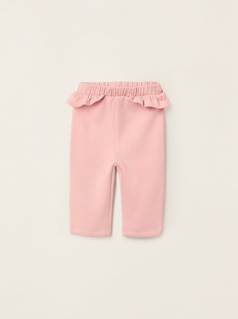 Pantalon Gratté Avec Volants Rose - Kiabi