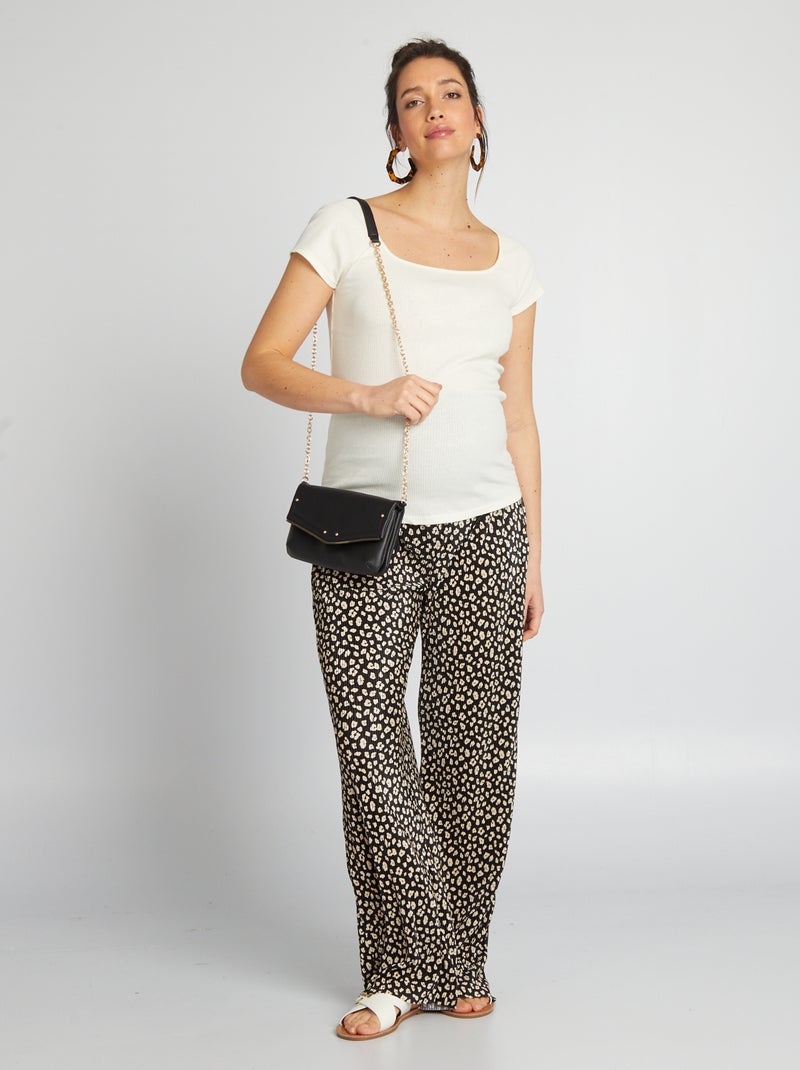 Pantalon grossesse à taille élastiquée Noir/blanc - Kiabi