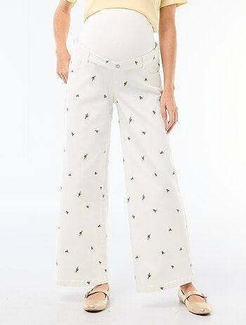 Pantalon grossesse avec ceinture stretch et motif brodé
