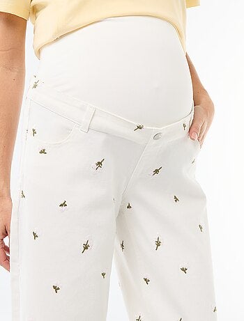 Pantalon grossesse avec ceinture stretch et motif brodé