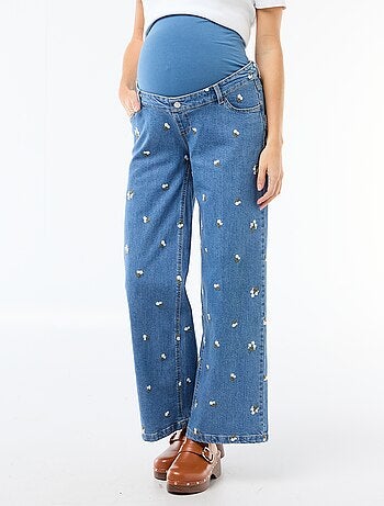 Pantalon grossesse avec ceinture stretch et motif brodé