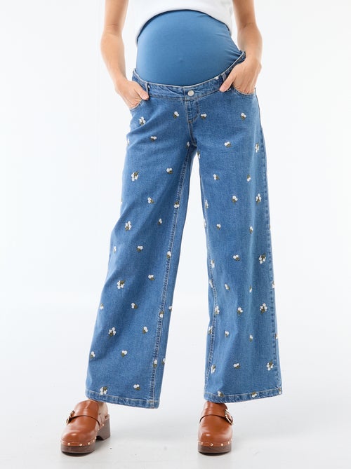 Pantalon grossesse avec ceinture stretch et motif brodé - Kiabi