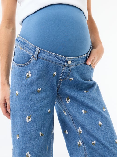 Pantalon grossesse avec ceinture stretch et motif brodé - Kiabi