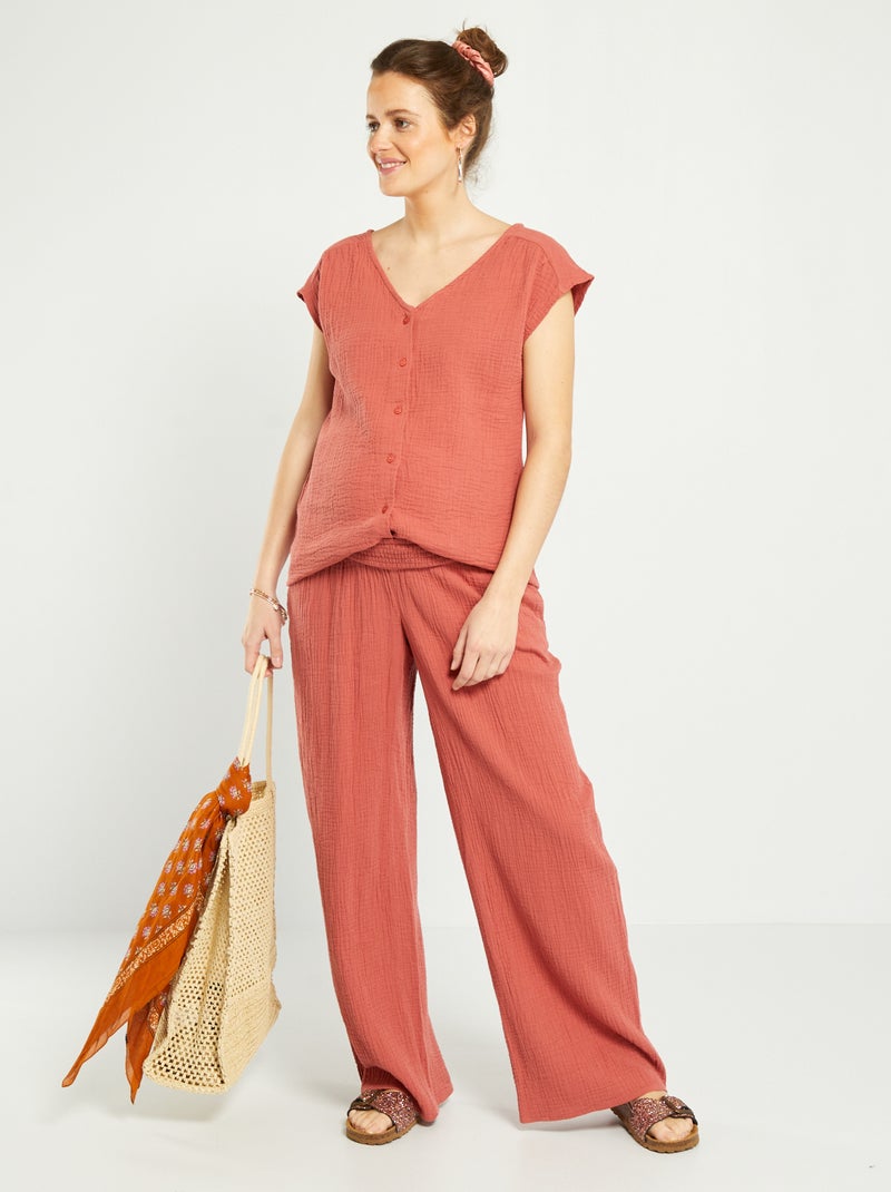 Pantalon grossesse en gaze de coton Rouge rouille - Kiabi