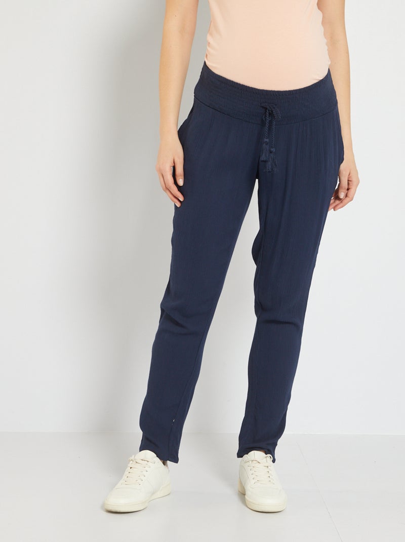 Pantalon grossesse fluide bleu marine - Kiabi