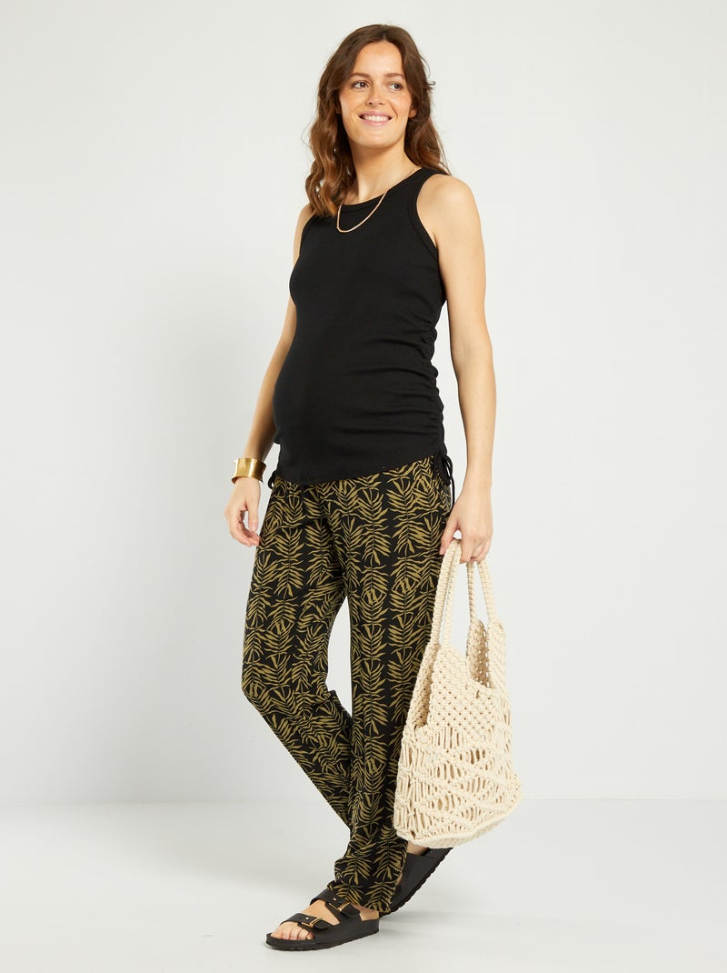 Pantalon grossesse fluide et léger Noir imprimé - Kiabi